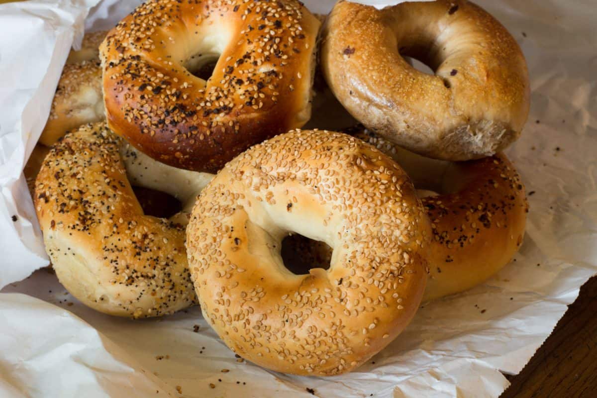 A delicious pile of freshly baked bagels