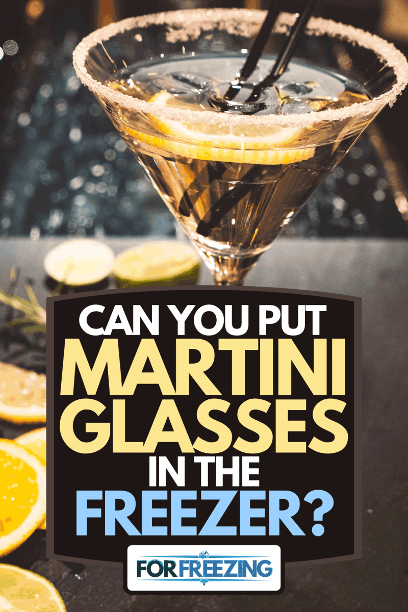 A glass of martini on a garnished surface with lemon slices and rosemary, Can You Put Martini Glasses In The Freezer?