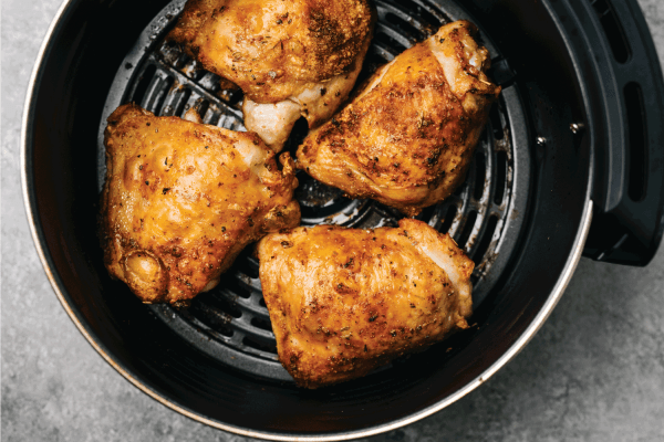 Four-spicy-air-fried-chicken-thighs-in-an-air-fryer