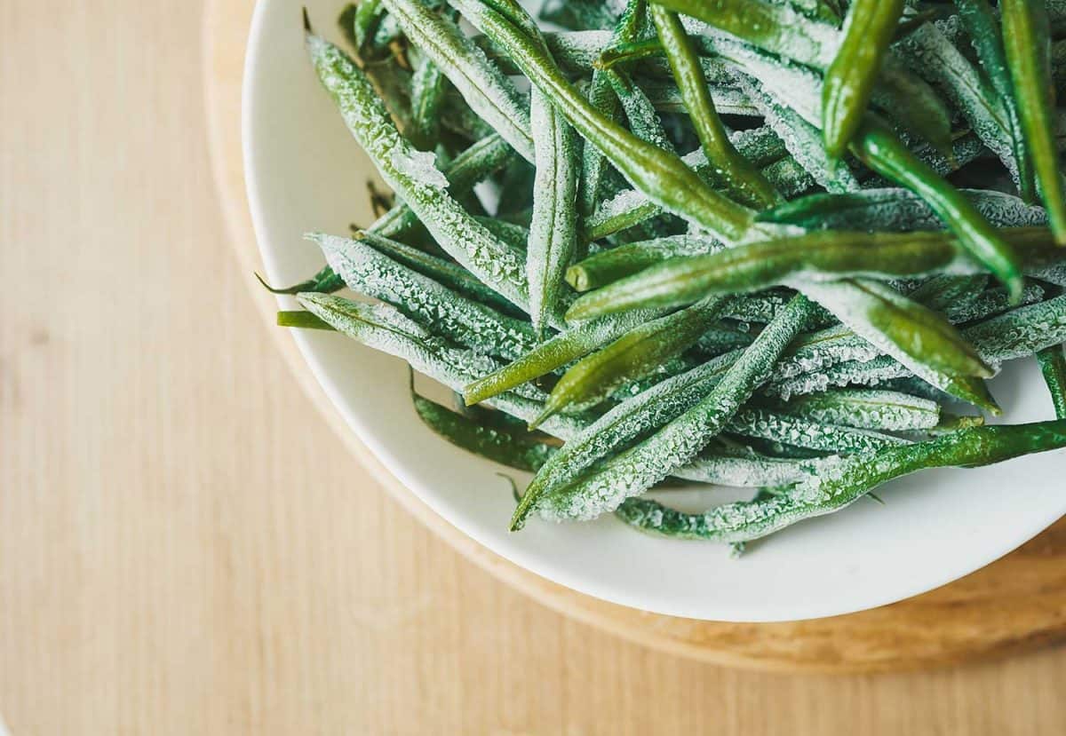 Frozen asparagus in a bowl