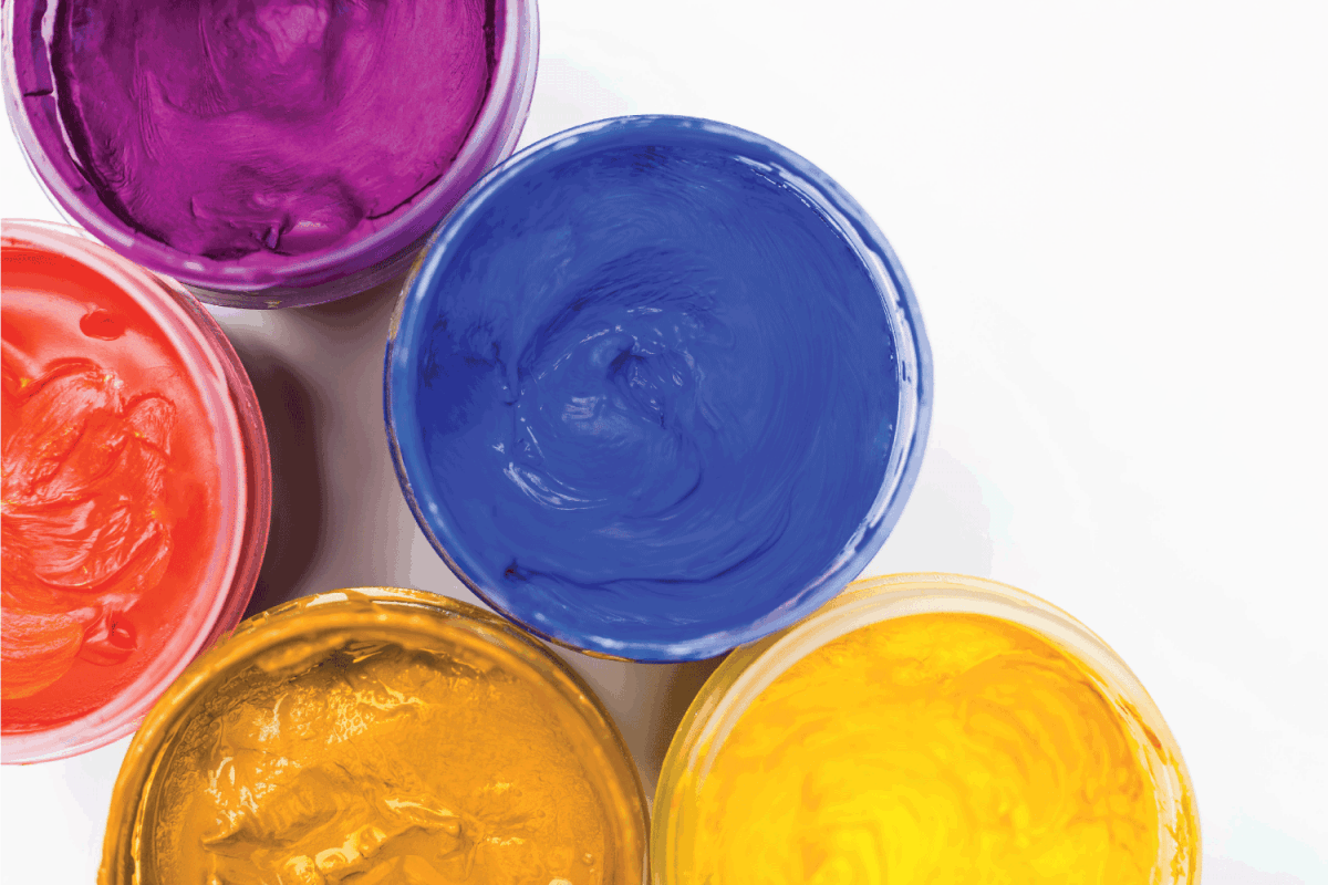 Gouache paints in plastic containers
