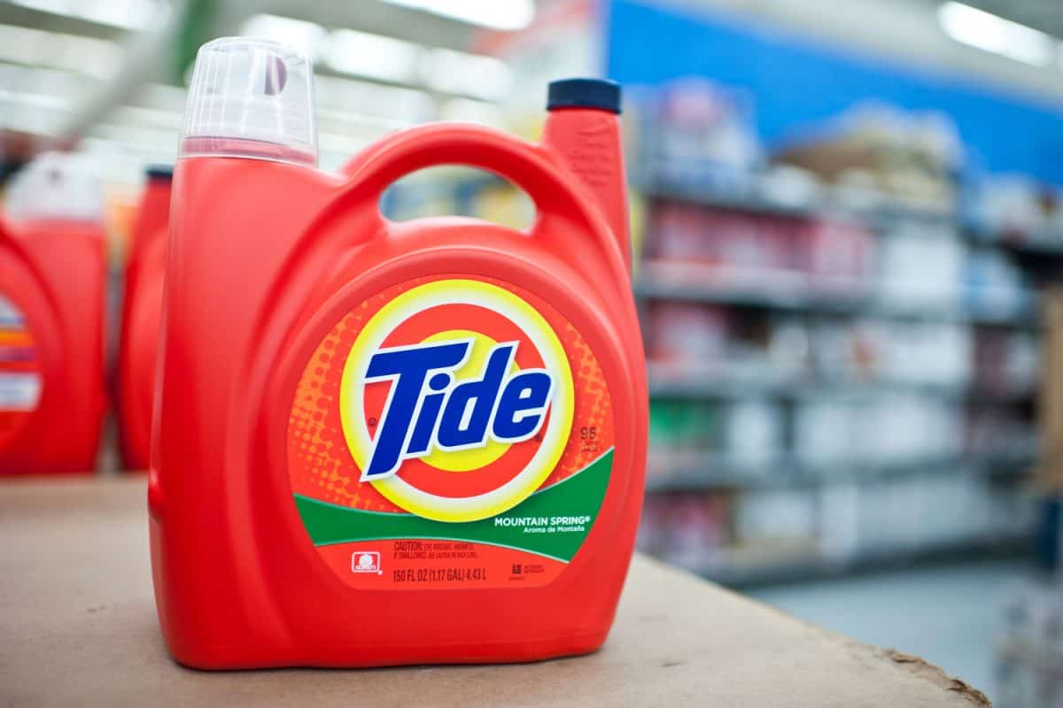 A big gallon of tide detergent on the shelf of a supermarket, Do Tide Pods Or Tide Laundry Detergent Freeze In Cold Weather?