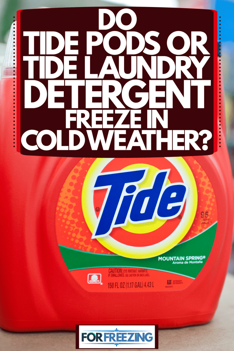 A big gallon of tide detergent on the shelf of a supermarket, Do Tide Pods Or Tide Laundry Detergent Freeze In Cold Weather?