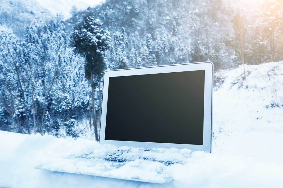 Laptop on snowy weather