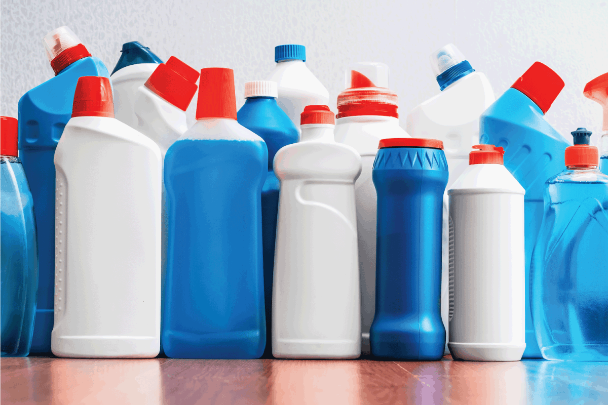 cleaning products. housework. spring cleaning. bleach on containers