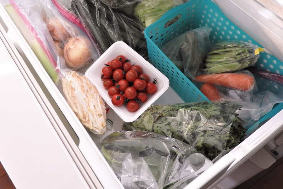 A chest freezer filled with vegetables and meats, Can You Transport A Chest Freezer On Its Side?