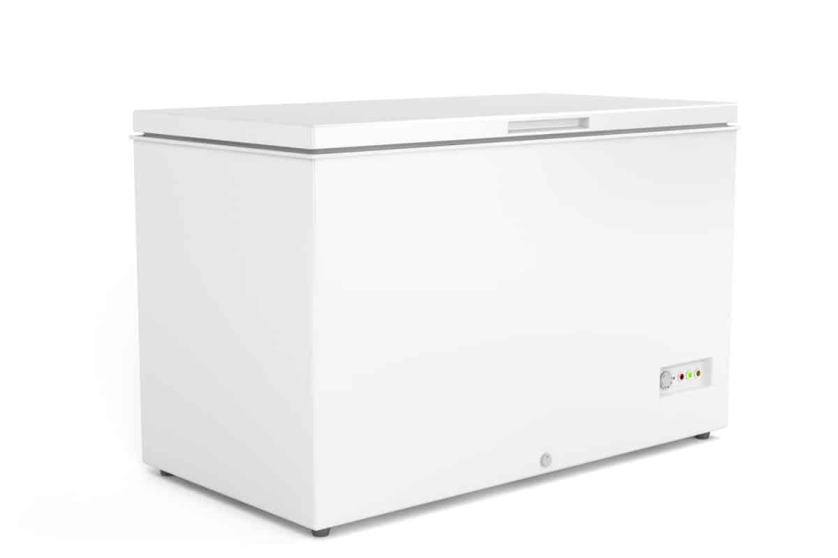 A chest freezer on a white background