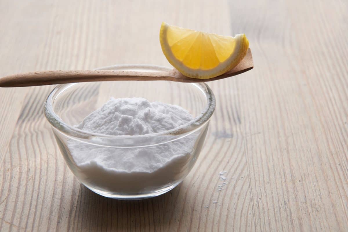 Baking soda and lime mix on a small glass bowl