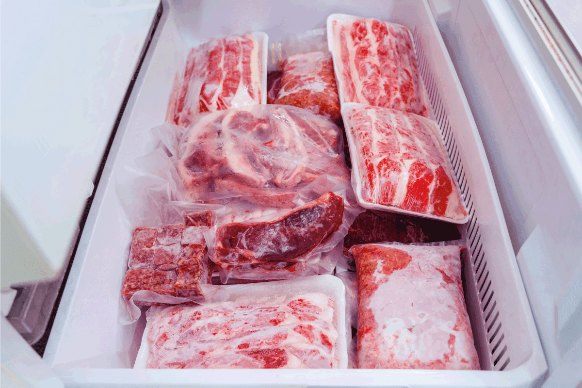 Flat layout of red meat package piles inside a chest freezer. What Does A "Garage Ready" Freezer Mean