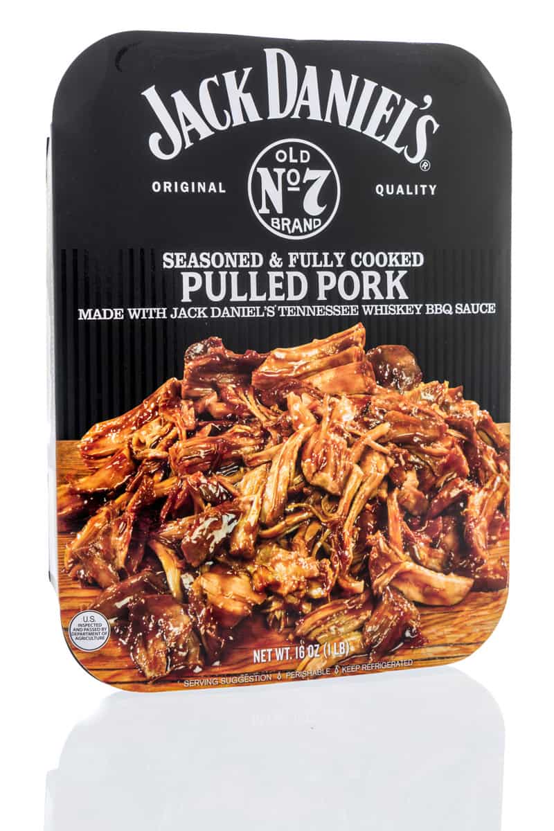 A small bag of delicious pulled pork on a white background