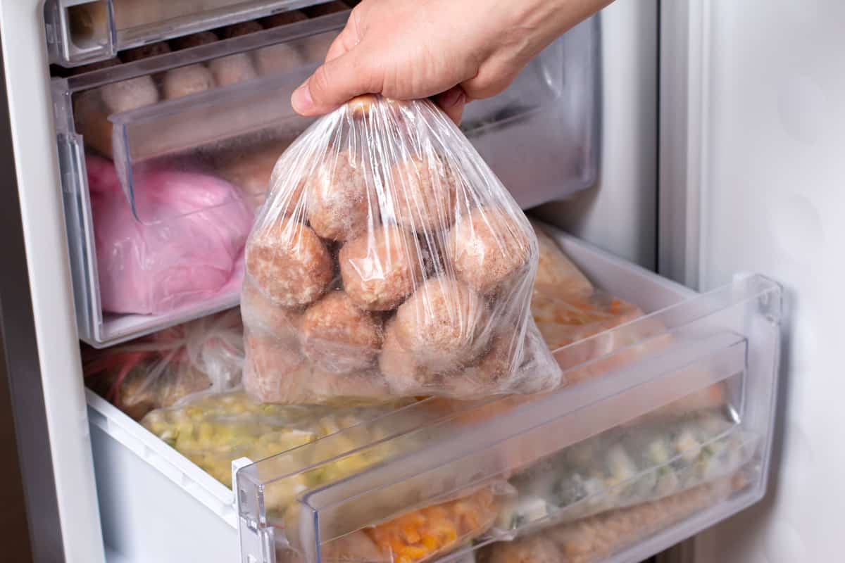 A bag full of meatball taken from the freezer
