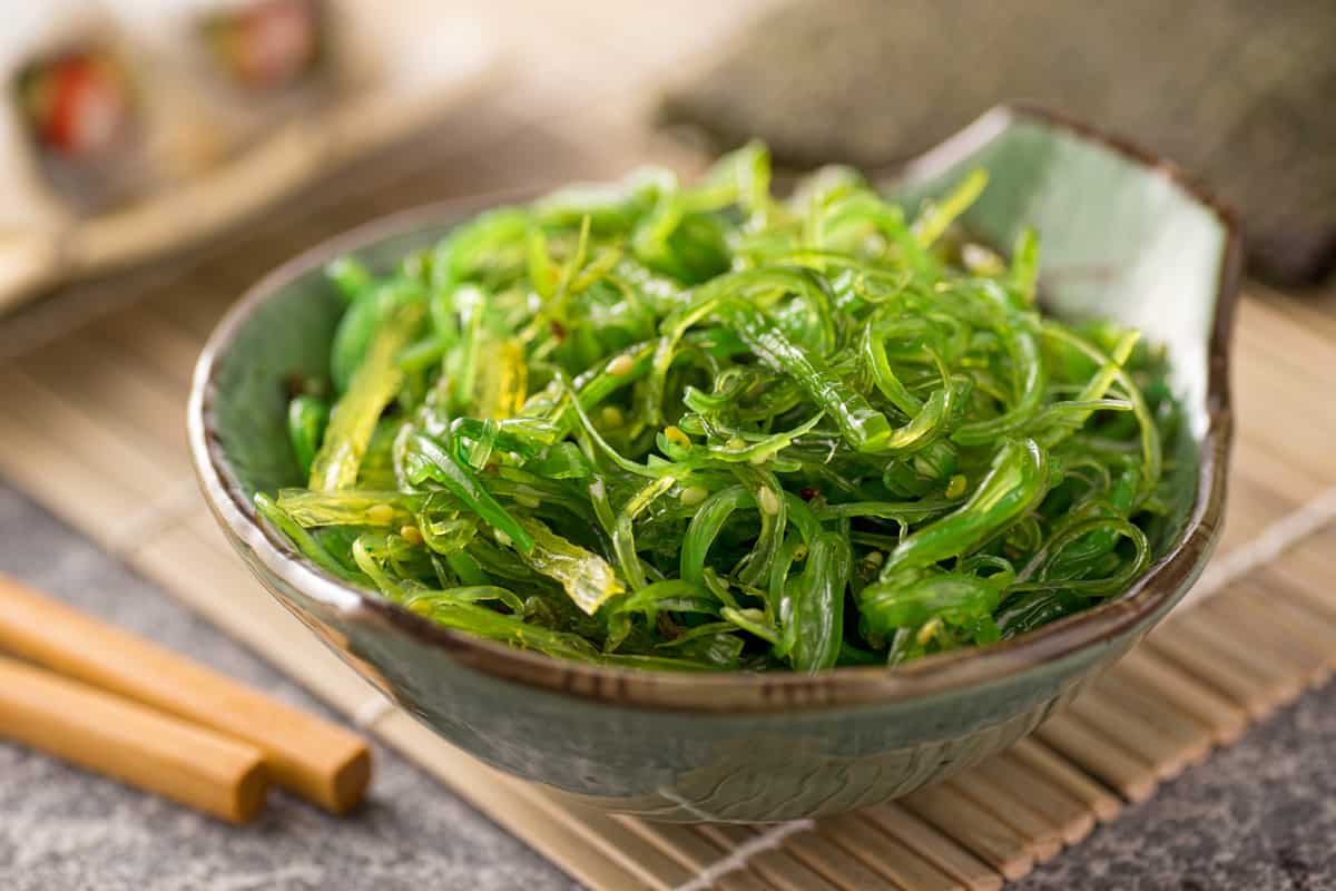 A small serving of seaweed salad