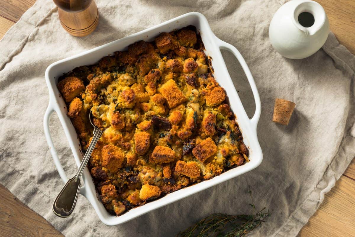 Homemade Thanksgiving Oyster Cornbread Stuffing with Thyme
