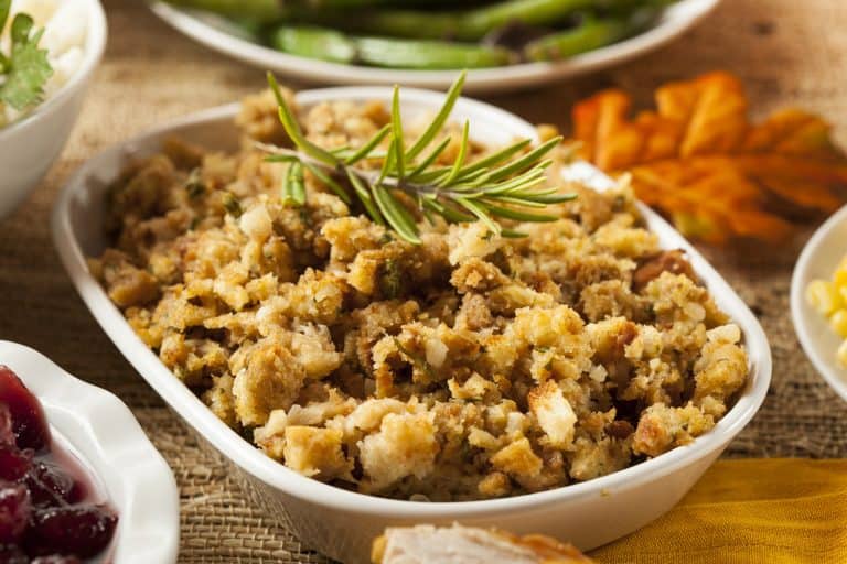 Homemade Thanksgiving Stuffing Made with Bread and Herbs - Can You Freeze Cooked Dressing