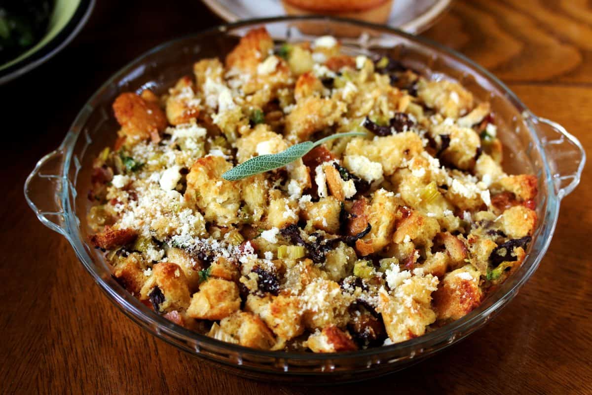 Thanksgiving dish of bread - Stuffing with mushrooms. Thanksgiving Day. the traditional dishes for Thanksgiving.

