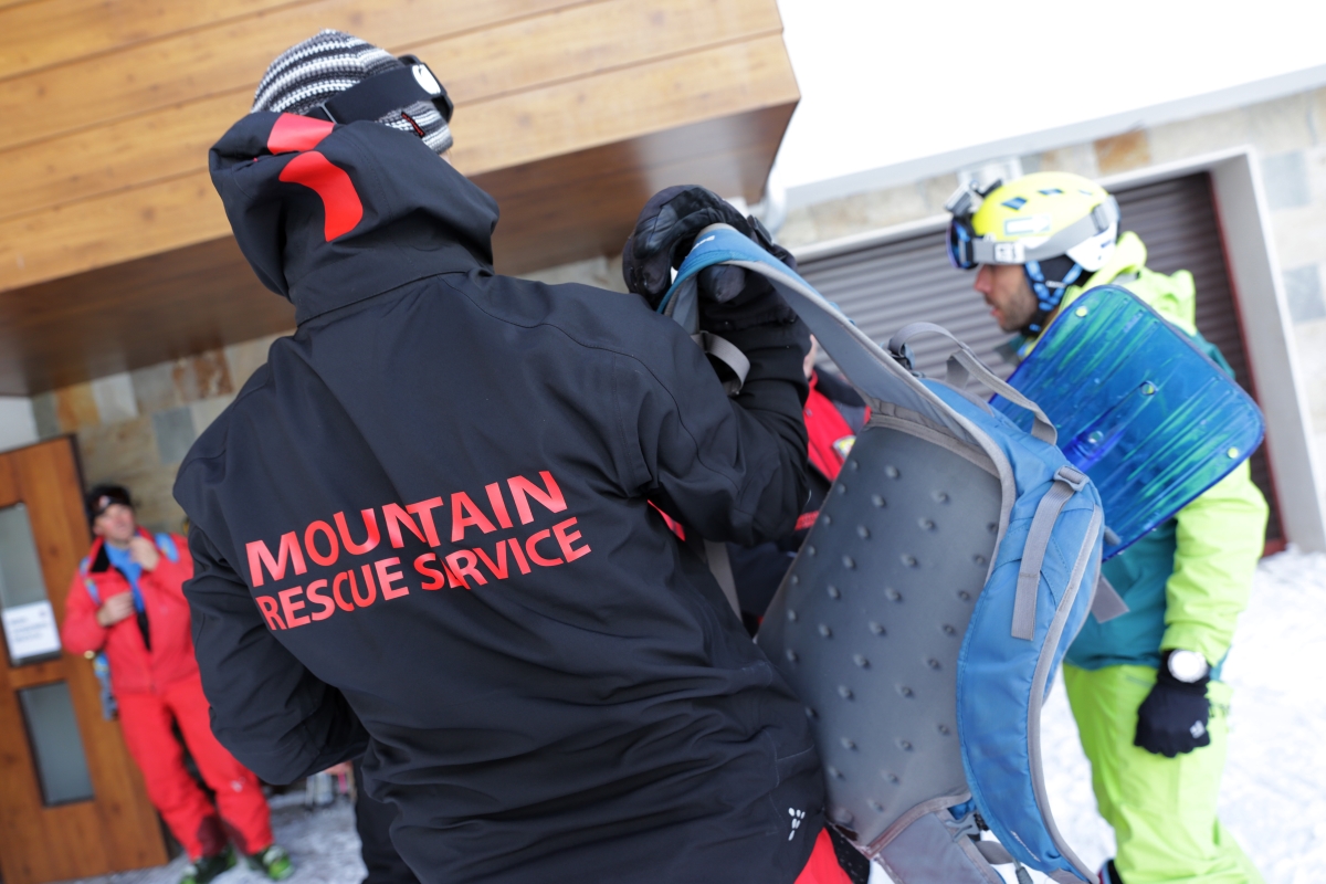 Sofia, Bulgaria - January 21, 2016 Rescuers from Mountain Rescue Service at Bulgarian Red Cross are preparing for a rescue mission in Vitosha mountain.